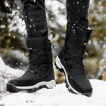Нови мъжки ботуши за открито Зимни ботуши за сняг за мъже Обувки Плътен плюш Водоустойчиви Устойчиви на приплъзване Топли зимни обувки Плюс размер 46
