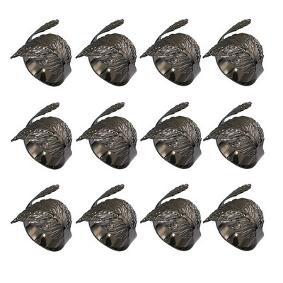 12Gb Lapu formas salvešu gredzeni Sudraba salvešu turētājs dzimšanas dienai Ziemassvētki Lieldienas rudens Helovīns Pateicības galda dekors HWL89