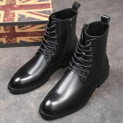 Yomior jauni rudens ziemas ikdienas vīriešu apavi Vintage ādas sniegs silti plīša puszābaki Melni rāvējslēdzēja šņorzābaki Chelsea zābaki