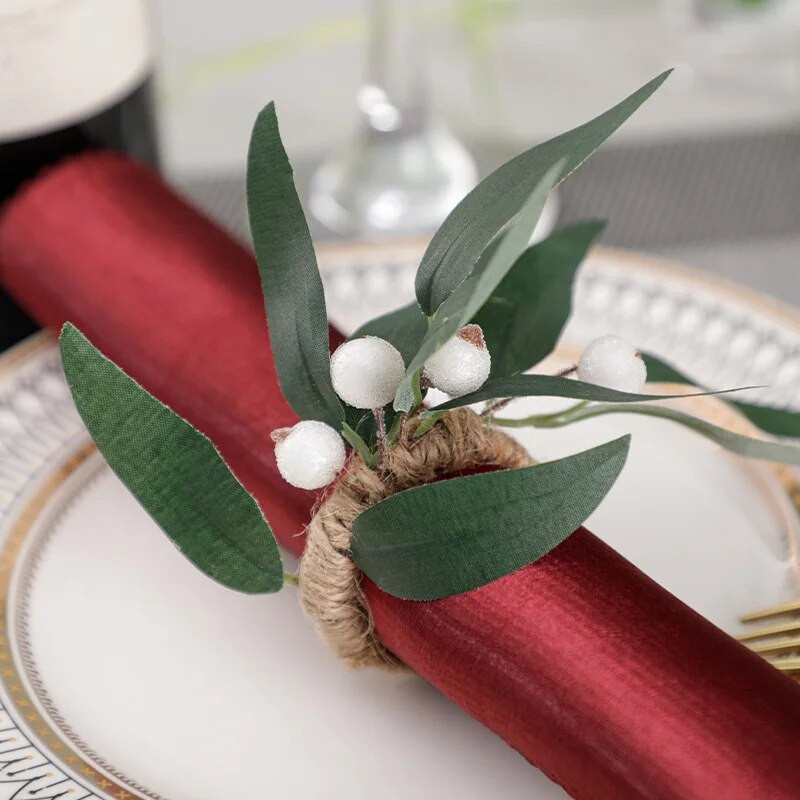 1 τεμ. Δαχτυλίδια για χαρτοπετσέτες από Ευκάλυπτο Creative Faux Leaves Σχάρα για χαρτοπετσέτες Φεστιβάλ γάμου Βάπτισης Τραπέζι Μεταλλική θήκη για χαρτοπετσέτα