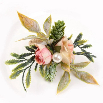 Δαχτυλίδια για χαρτοπετσέτα διπλά τριαντάφυλλα σετ 4, ροζ λουλούδια δαχτυλίδια χαρτοπετσέτας με μούρα και πράσινα φύλλα χειροποίητες θήκες για πετσέτες