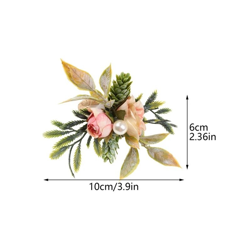 Двойни розови пръстени за салфетки Комплект от 4 пръстена за салфетки с розови цветя с горски плодове и зелени листа Ръчно изработени държачи за пръстени за салфетки