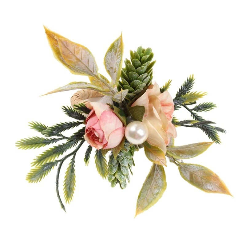 Двойни розови пръстени за салфетки Комплект от 4 пръстена за салфетки с розови цветя с горски плодове и зелени листа Ръчно изработени държачи за пръстени за салфетки