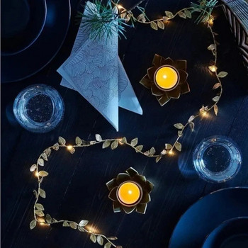 1PC 2M 20LED Χρυσά Μικροσκοπικά Φύλλα Fairy Light Μπαταρία με τροφοδοσία Led Χάλκινο σύρμα φωτάκια για χριστουγεννιάτικο πάρτι DIY