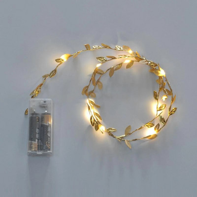 1PC 2M 20LED Golden Tiny Leaves Fairy Light ar akumulatoru darbināms Led vara stieples stīgas gaismas kāzu mājas ballītei DIY Ziemassvētku dekors