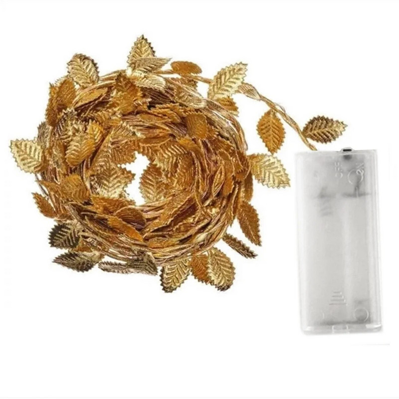 1PC 2M 20LED Golden Tiny Leaves Fairy Light ar akumulatoru darbināms Led vara stieples stīgas gaismas kāzu mājas ballītei DIY Ziemassvētku dekors