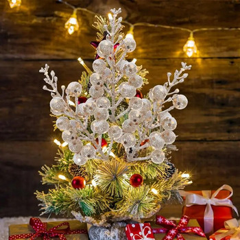 10 τμχ Τεχνητά στελέχη μούρων Glitter Fake Berry Branch για στολίδια στεφάνι χριστουγεννιάτικου δέντρου