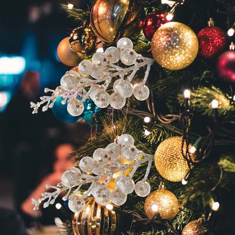 10 τμχ Τεχνητά στελέχη μούρων Glitter Fake Berry Branch για στολίδια στεφάνι χριστουγεννιάτικου δέντρου