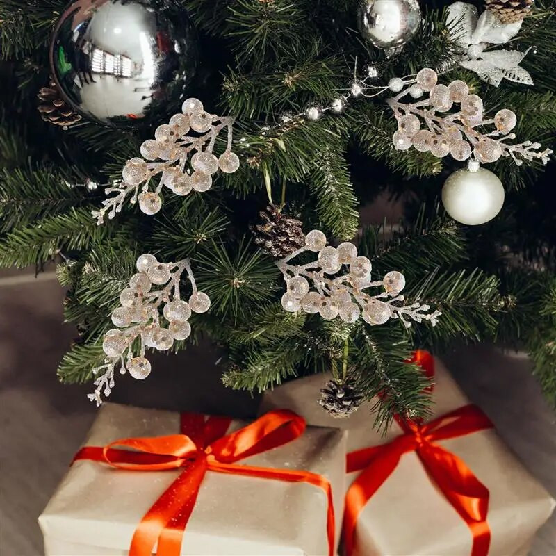 10 τμχ Τεχνητά στελέχη μούρων Glitter Fake Berry Branch για στολίδια στεφάνι χριστουγεννιάτικου δέντρου