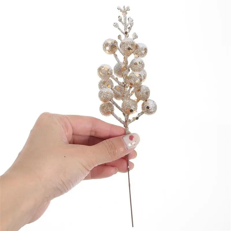 10 τμχ Τεχνητά στελέχη μούρων Glitter Fake Berry Branch για στολίδια στεφάνι χριστουγεννιάτικου δέντρου