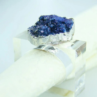 Bezmaksas piegāde Kāzu salvešu gredzeni Zelta sudraba sānu zila dabīgā ahāta salvešu turētājs 2gab