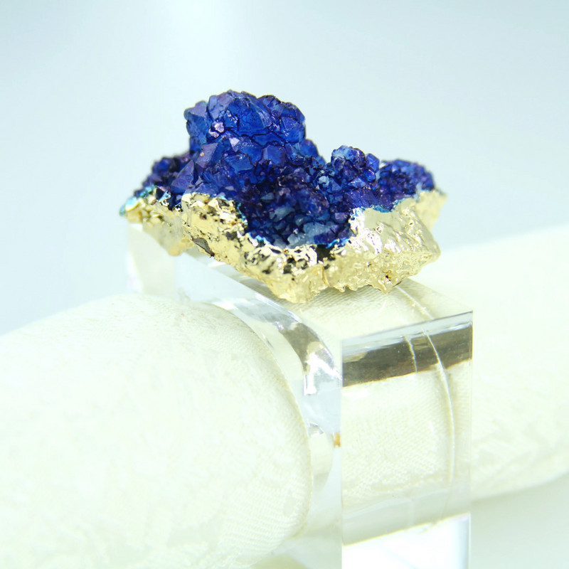 Bezmaksas piegāde Kāzu salvešu gredzeni Zelta sudraba sānu zila dabīgā ahāta salvešu turētājs 2gab