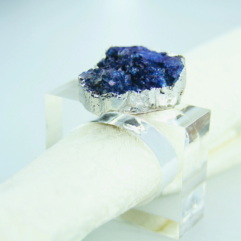 Bezmaksas piegāde Kāzu salvešu gredzeni Zelta sudraba sānu zila dabīgā ahāta salvešu turētājs 2gab