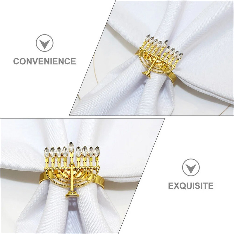 6бр. Държачи за пръстени за салфетки от сплав Ханука Пръстени за салфетки във формата на менора Аксесоари за маса