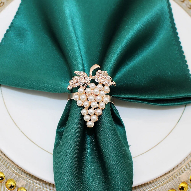 6Gb Rozā zelta salvešu gredzeni Vīnogu salvešu gredzenu turētāji ģimenes svētku vakariņām banketiem kāzu ballīšu galda dekorācijas HWP02