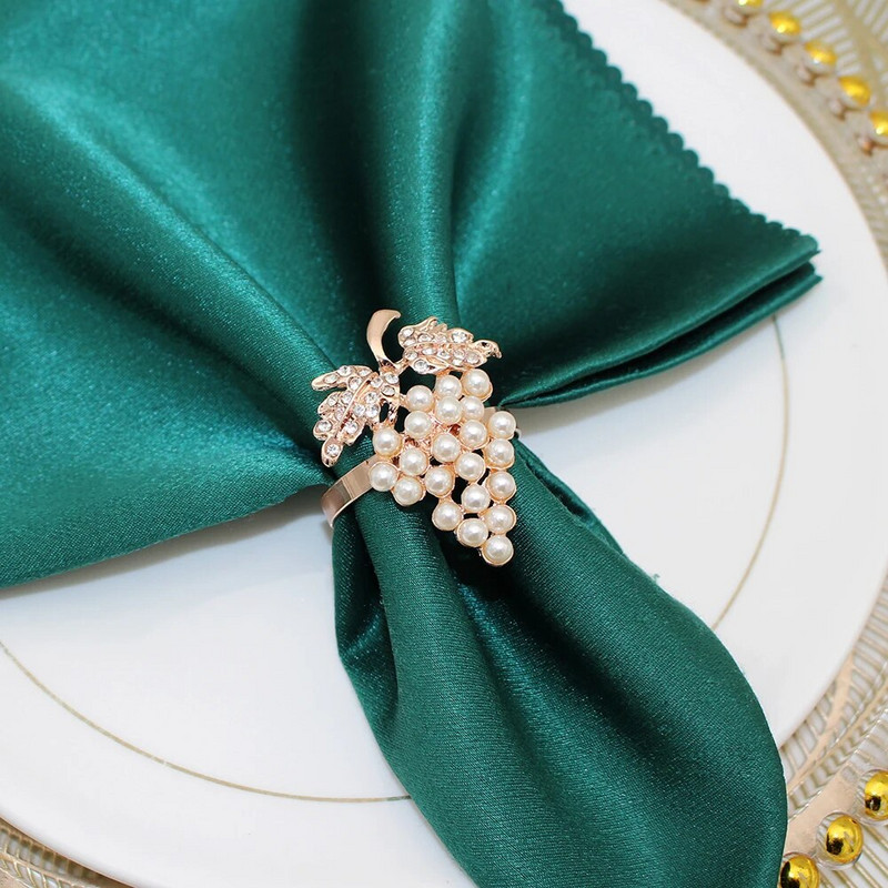 6Gb Rozā zelta salvešu gredzeni Vīnogu salvešu gredzenu turētāji ģimenes svētku vakariņām banketiem kāzu ballīšu galda dekorācijas HWP02