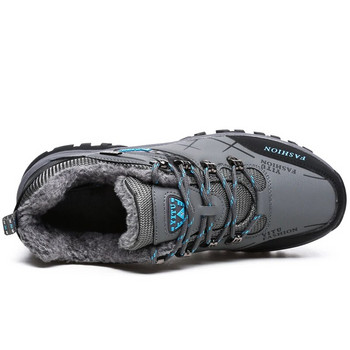 Нови есенно-зимни топли плюшени ботуши за сняг Маратонки Мъжки обувки Ежедневни туристически обувки на открито Нехлъзгащи се ботуши с връзки Размер 39-47