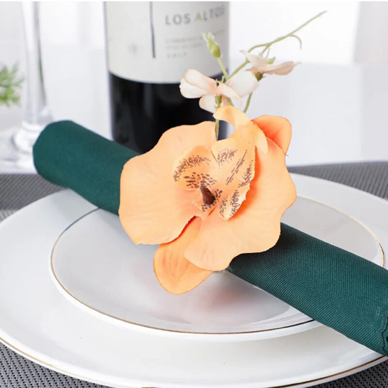 1PC Phalaenopsis salvešu gredzeni zīda ziedu salvetes turētāji gredzenu kāzu Ziemassvētku ballīte restorāna mājas galda dekorēšana