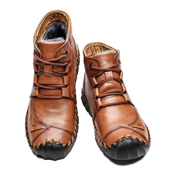 Υψηλής ποιότητας δερμάτινες φθινοπωρινές χειμερινές ανδρικές μπότες Ζεστές βελούδινες μπότες χιονιού Εξωτερικές γούνινες μπότες μοτοσικλέτας Μποτάκια ανδρικά παπούτσια Μέγεθος 48