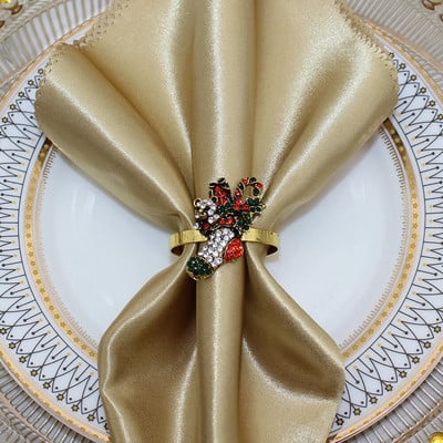 6GAB Ziemassvētku ābolu salvešu gredzeni Rhinestone salvešu turētāji Ziemassvētku kāzu banketu līgavas duša mājas ballītes dekors HWC34