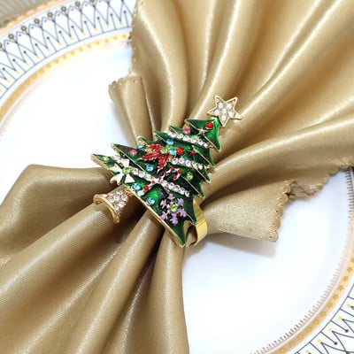 6GAB Ziemassvētku ābolu salvešu gredzeni Rhinestone salvešu turētāji Ziemassvētku kāzu banketu līgavas duša mājas ballītes dekors HWC34