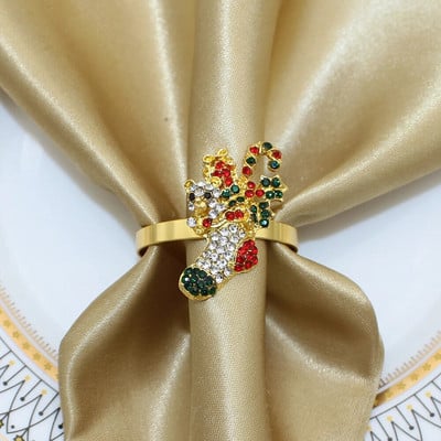 6GAB Ziemassvētku ābolu salvešu gredzeni Rhinestone salvešu turētāji Ziemassvētku kāzu banketu līgavas duša mājas ballītes dekors HWC34