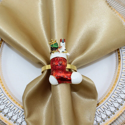 6GAB Ziemassvētku ābolu salvešu gredzeni Rhinestone salvešu turētāji Ziemassvētku kāzu banketu līgavas duša mājas ballītes dekors HWC34