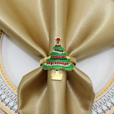 6GAB Ziemassvētku ābolu salvešu gredzeni Rhinestone salvešu turētāji Ziemassvētku kāzu banketu līgavas duša mājas ballītes dekors HWC34