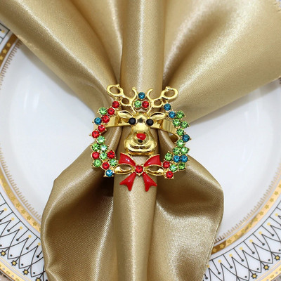 6GAB Ziemassvētku ābolu salvešu gredzeni Rhinestone salvešu turētāji Ziemassvētku kāzu banketu līgavas duša mājas ballītes dekors HWC34