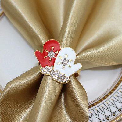 6GAB Ziemassvētku ābolu salvešu gredzeni Rhinestone salvešu turētāji Ziemassvētku kāzu banketu līgavas duša mājas ballītes dekors HWC34