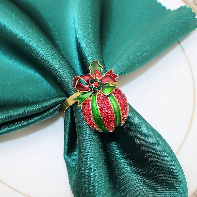 6GAB Ziemassvētku ābolu salvešu gredzeni Rhinestone salvešu turētāji Ziemassvētku kāzu banketu līgavas duša mājas ballītes dekors HWC34