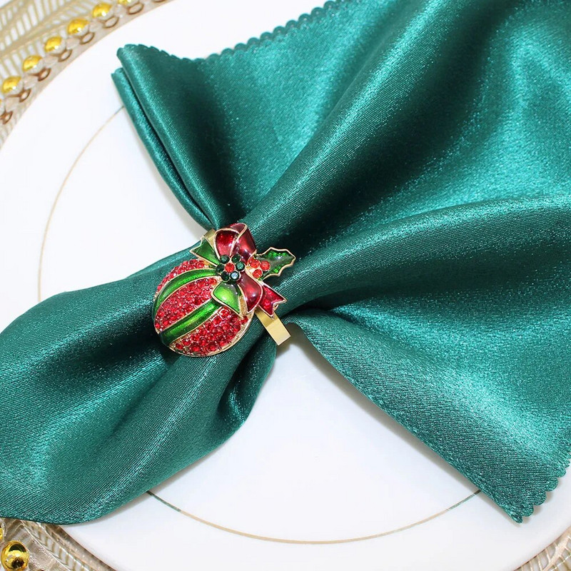 6GAB Ziemassvētku ābolu salvešu gredzeni Rhinestone salvešu turētāji Ziemassvētku kāzu banketu līgavas duša mājas ballītes dekors HWC34