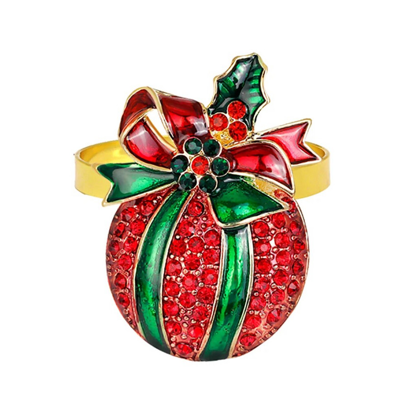 6GAB Ziemassvētku ābolu salvešu gredzeni Rhinestone salvešu turētāji Ziemassvētku kāzu banketu līgavas duša mājas ballītes dekors HWC34