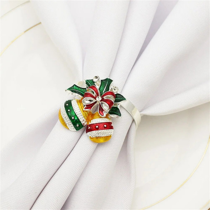 6Gb Ziemassvētku salvešu gredzeni Bell Candy Cane salvešu gredzenu turētāji svētku kāzām Ziemassvētku pusdienu galda dekorēšana ERC31