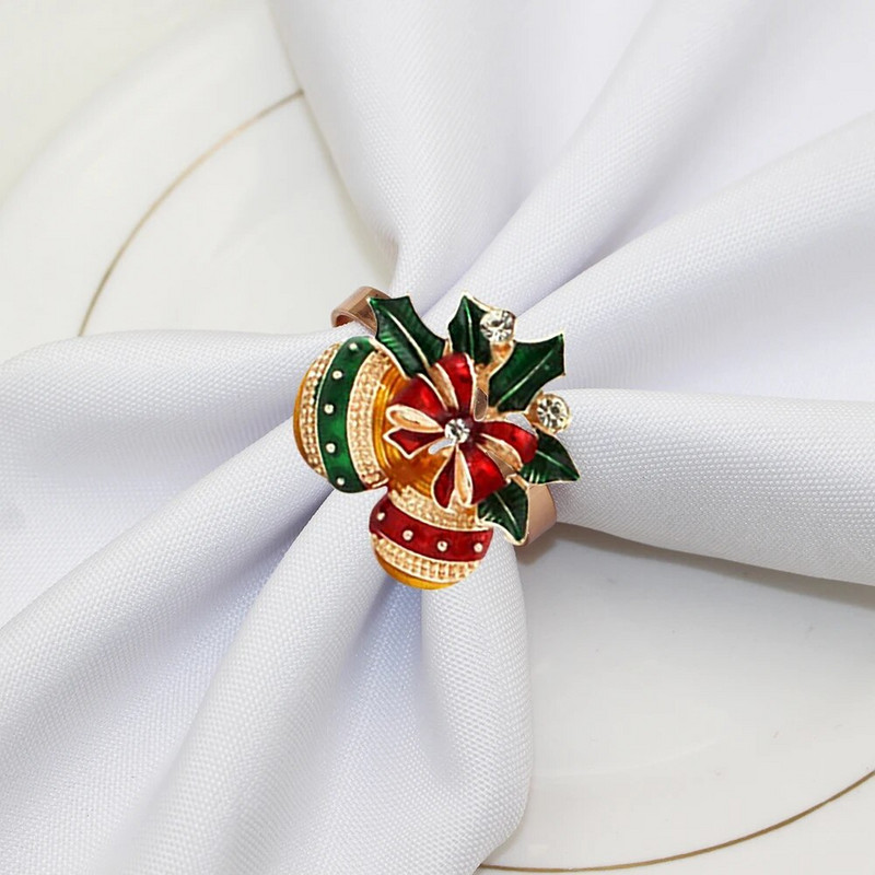 6Gb Ziemassvētku salvešu gredzeni Bell Candy Cane salvešu gredzenu turētāji svētku kāzām Ziemassvētku pusdienu galda dekorēšana ERC31