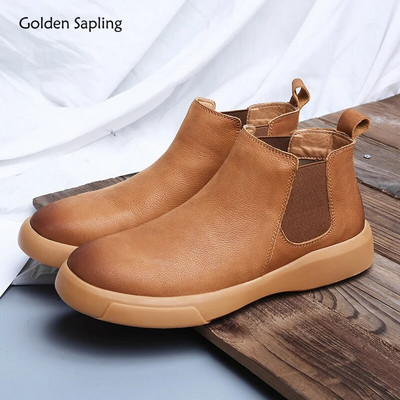 Golden Sapling Vintage Chelsea Boots Модни кожени зимни мъжки обувки Удобни мъжки ботуши за свободното време Класически официални обувки