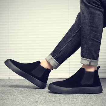 Нови високи модни ботуши Челси ботуши за мъже Винтидж британски кожени ботуши Мъжки модни ежедневни черни обувки на платформа за мъже