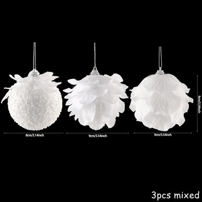 3ΤΜ/Κουτί 8cm Λευκή Χριστουγεννιάτικη Μπάλα Χριστουγεννιάτικο Δέντρο Κρεμαστό Κρεμαστό Λουλούδι Αφρός Χιονόμπαλα Χριστουγεννιάτικα Διακοσμητικά για το Σπίτι Πρωτοχρονιά 2024