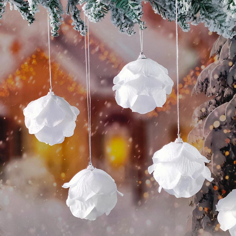 3ΤΜ/Κουτί 8cm Λευκή Χριστουγεννιάτικη Μπάλα Χριστουγεννιάτικο Δέντρο Κρεμαστό Κρεμαστό Λουλούδι Αφρός Χιονόμπαλα Χριστουγεννιάτικα Διακοσμητικά για το Σπίτι Πρωτοχρονιά 2024