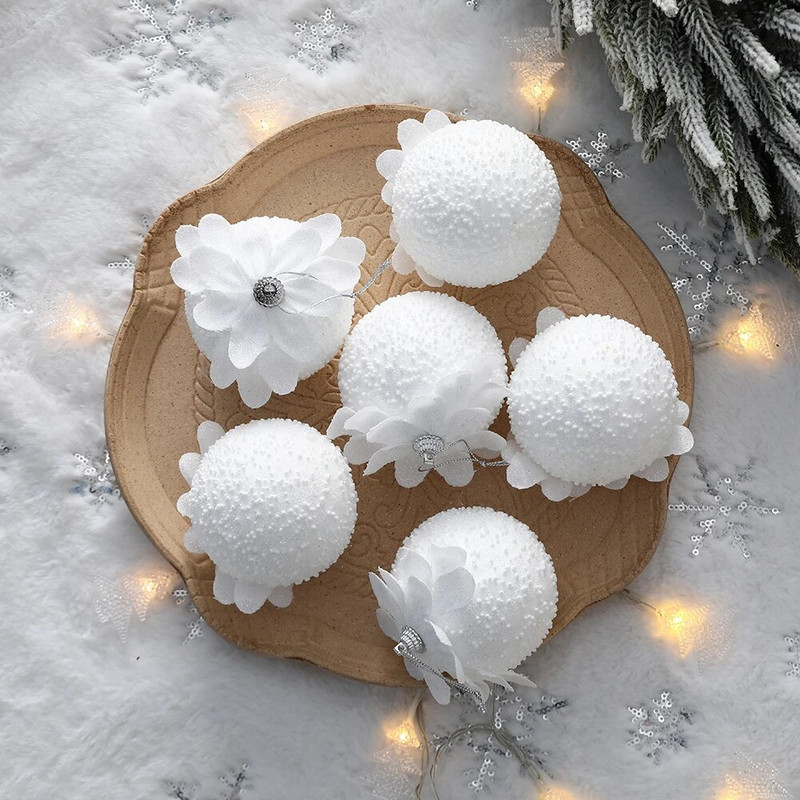3ΤΜ/Κουτί 8cm Λευκή Χριστουγεννιάτικη Μπάλα Χριστουγεννιάτικο Δέντρο Κρεμαστό Κρεμαστό Λουλούδι Αφρός Χιονόμπαλα Χριστουγεννιάτικα Διακοσμητικά για το Σπίτι Πρωτοχρονιά 2024