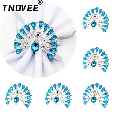 2Gb Pāva salvešu gredzeni Sudrabzils Rhinestone salvešu turētāja gredzens kāzu dzimšanas dienas Ziemassvētku vakariņu ballītei Mājas galda dekors