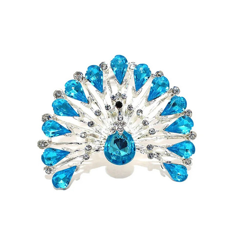 Δαχτυλίδι για χαρτοπετσέτα 2 τμχ Peacock Δαχτυλίδι θήκης για χαρτοπετσέτα από ασημί μπλε στρας για χριστουγεννιάτικο πάρτι γενεθλίων διακόσμηση τραπεζιού σπιτιού