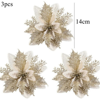 3 vnt Kalėdų gėlės Raudonos aukso spalvos gėlių galvutės, skirtos Noel namų eglutės papuošimams Navidad vakarėlio stalo serviravimo dekoro reikmenys