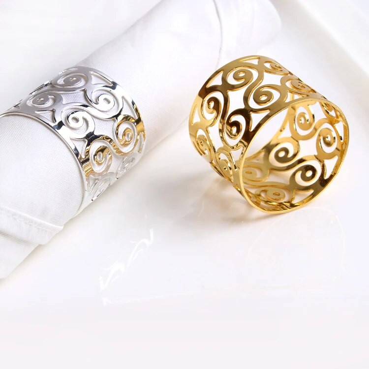 4 x ezüst/arany gyűrűs fém szalvétatartó esküvői szállodai vacsoraparti dekorációhoz