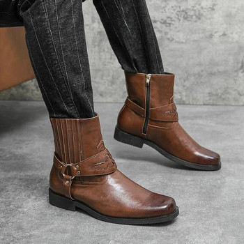Cowboy\'s Δερμάτινες Μπότες Ανδρικές Weatern Μπότες Πολυτελείς μπότες αστραγάλου Μόδα μπότες αλόγων Ρετρό χειμερινές μπότες αμερικανικού στυλ Μπότες φόρεμα