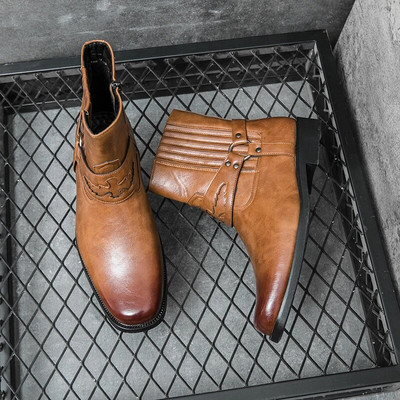 Kovboju ādas zābaki Vīriešu Weatern zābaki Luksusa puszābaki Modes zirgu zābaki Retro ziemas amerikāņu stila zābaki Kleita zābaki