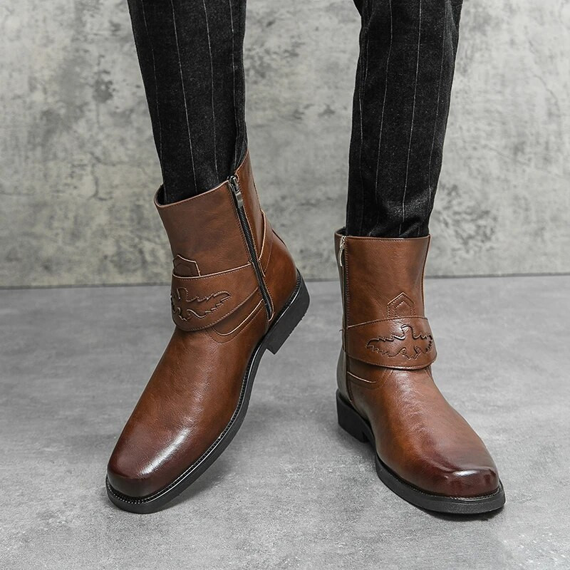 Kovboju ādas zābaki Vīriešu Weatern zābaki Luksusa puszābaki Modes zirgu zābaki Retro ziemas amerikāņu stila zābaki Kleita zābaki