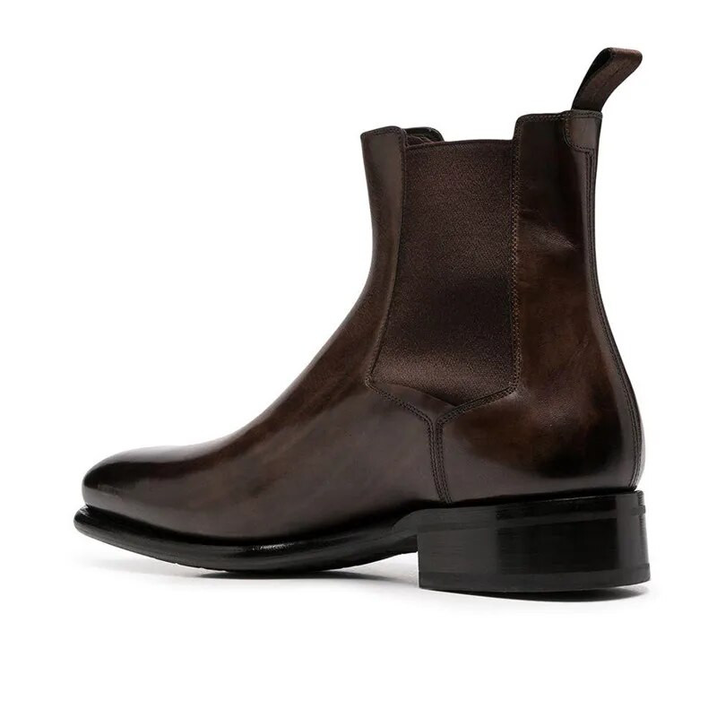 Vīriešu brūni Chelsea zābaki, melni biznesa roku darbs, vīriešu īsie zābaki, uzvelkami apaļi purngala puszābaki vīriešiem bezmaksas piegāde