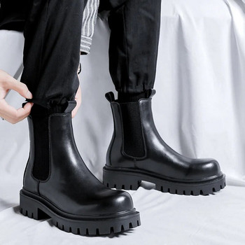 Νέα ανδρικά διπλή πλατφόρμα Chelsea μπότες Microfiber Leather Slip On Ankle Boots Ανδρικά χοντρά casual παπούτσια Μόδα μπότες μοτοσυκλέτας
