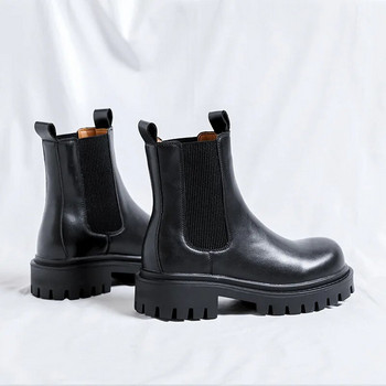 Νέα ανδρικά διπλή πλατφόρμα Chelsea μπότες Microfiber Leather Slip On Ankle Boots Ανδρικά χοντρά casual παπούτσια Μόδα μπότες μοτοσυκλέτας